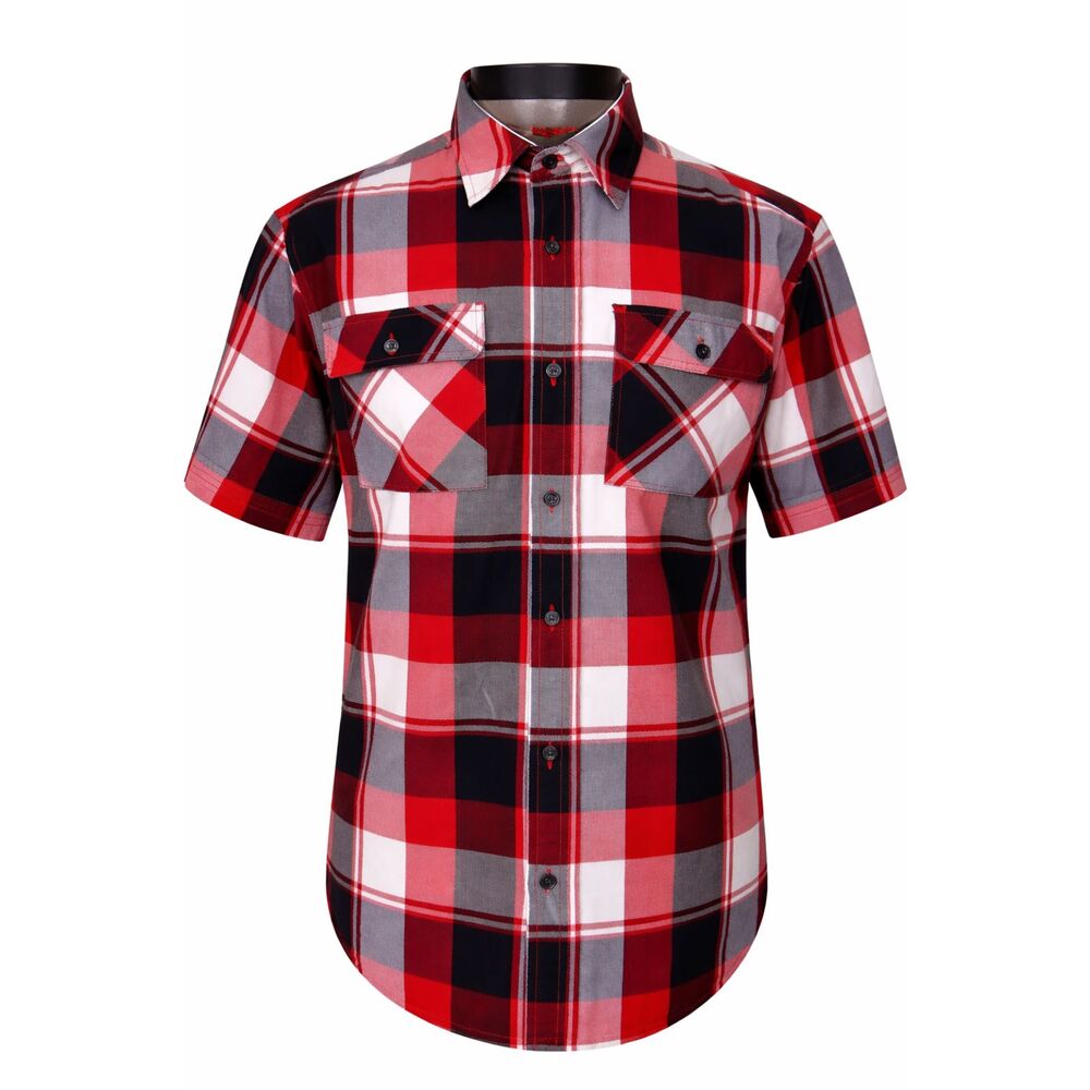 Red Ape Men's Short Sleeve Red Plaid Button Down Shirt SIze Large Cotton/Poly